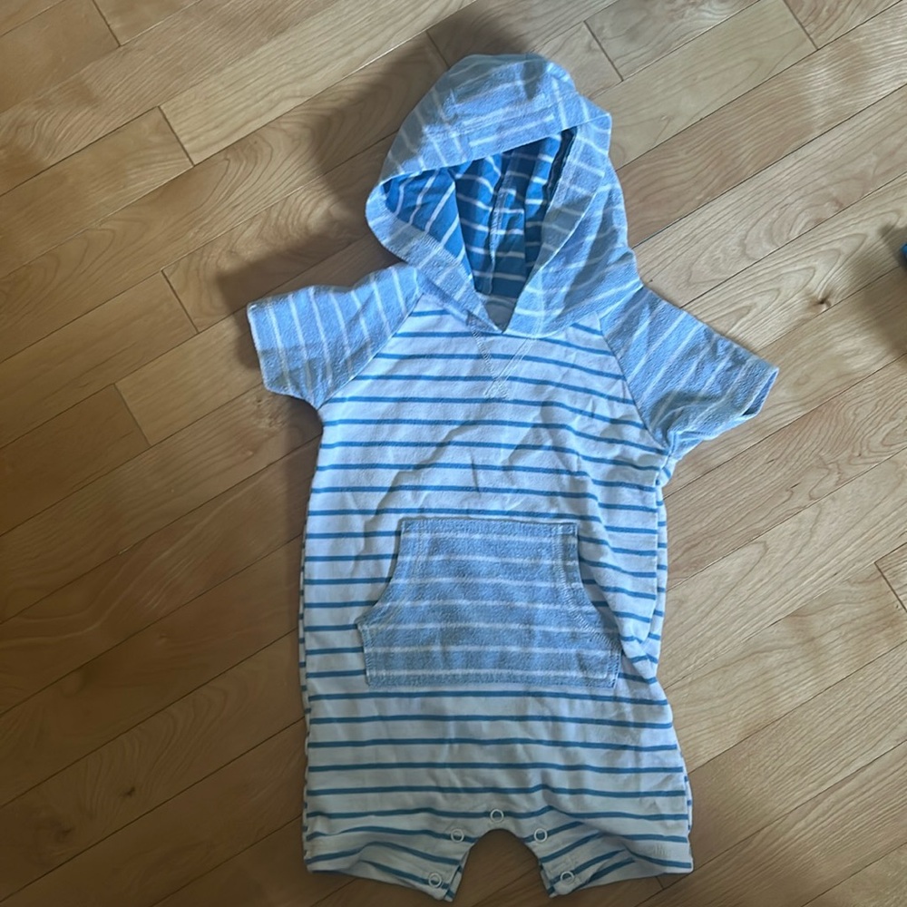 George Blue Striped hooded romper